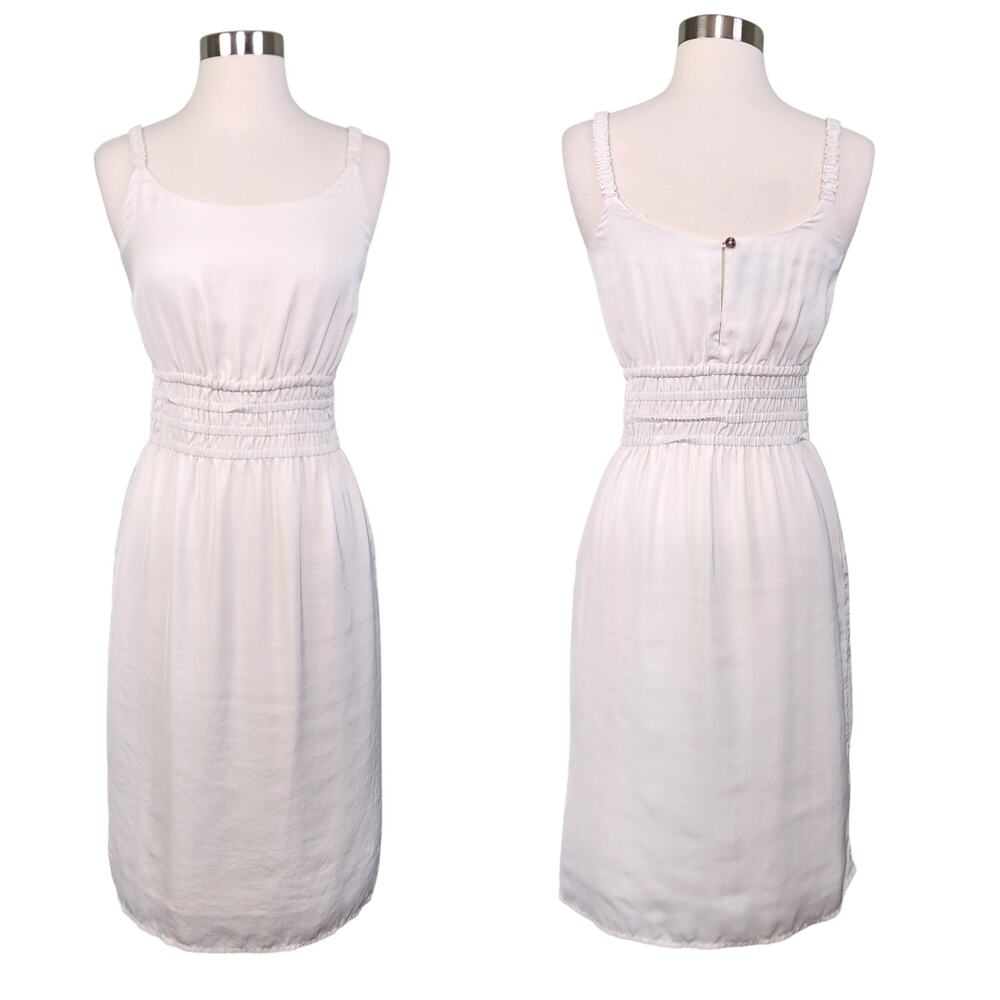 Baum Und Pferdgarten Womens Satin Midi Dress Size US 2 Ivory Smocked Minimalist